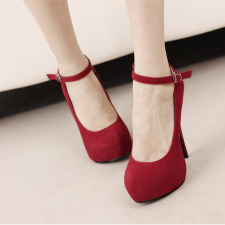 closed toe red high heels