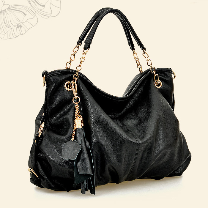 Fashion Women Zipper Tassels Embellished Solid Black Leather Handbags_Messenger&Crossbody_Bags ...
