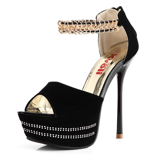 black high heels with diamond strap