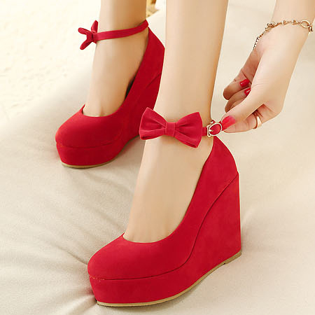 red suede wedges