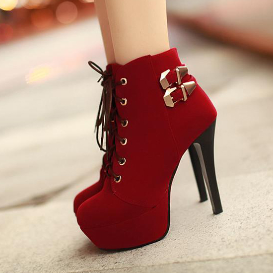 round toe stiletto high heel lace up ankle boots