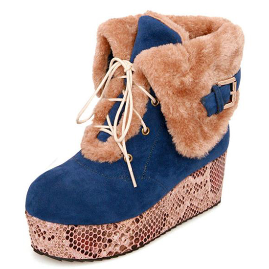 winter toe wedge high heel lace up blue snow winter toe wedge high heel lace up blue snow
