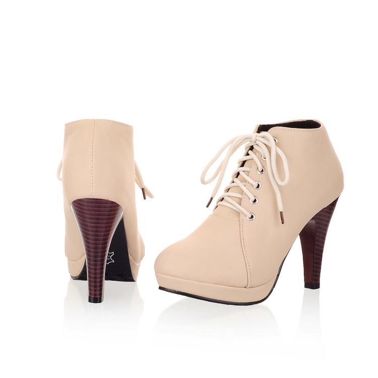 round toe stiletto high heel lace up ankle boots