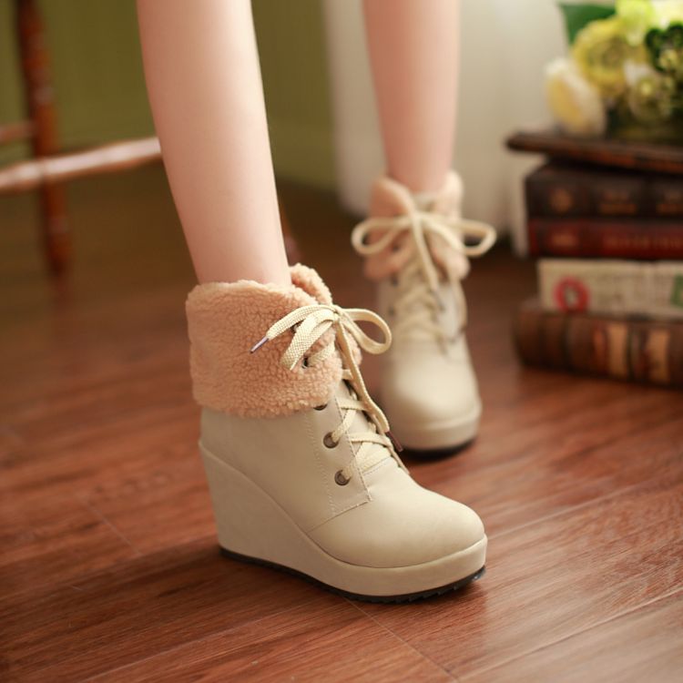 Winter High Heel Lace Up Ankle Feathers CreamColored Winter High Heel Lace Up Ankle Feathers CreamColored