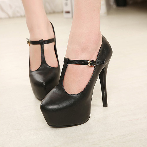 t strap round toe pumps