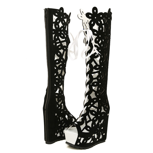 white lace up thigh high boots