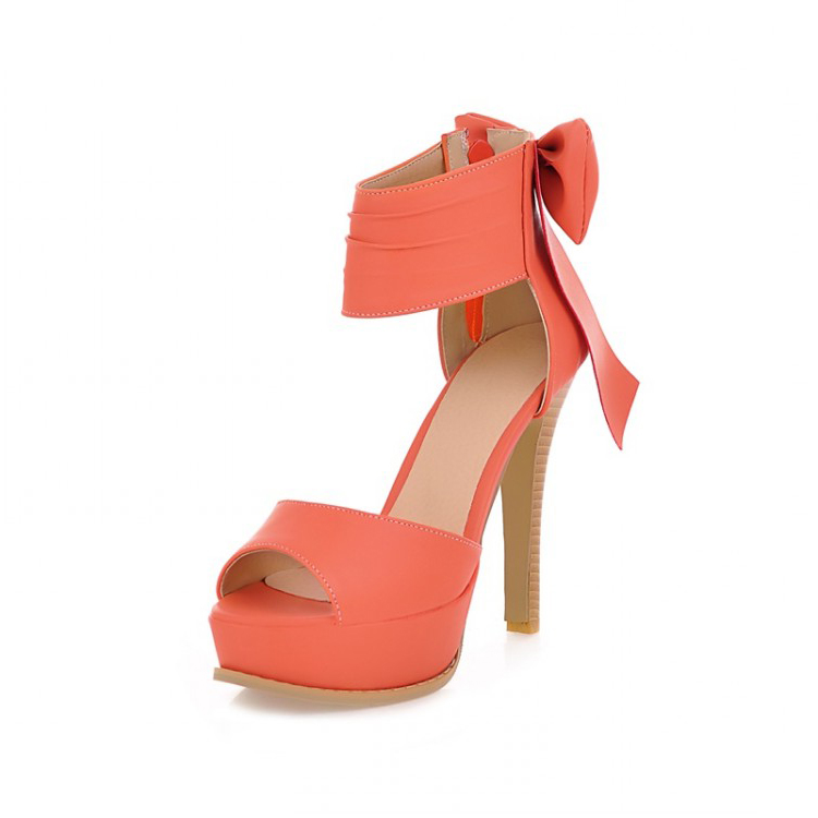 Fashion Stiletto High Heel Ankle Strap Orange PU Sandals_Sandals_Shoes