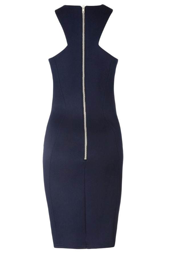 Sexy O Neck Tank Sleeveless Navy Blue Polyester Sheath Mini Bodycon