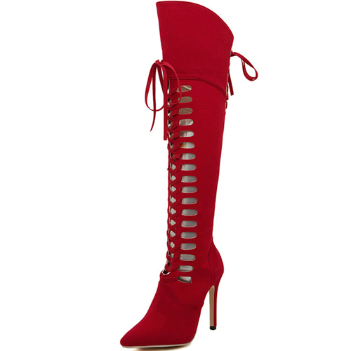 red suede stiletto boots