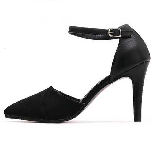 Cheap Vintage Pointed Closed Toe Stiletto Super High Heel Black PU