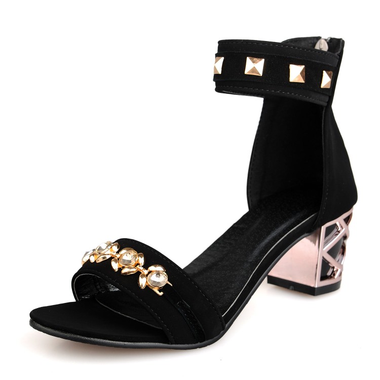 Chunky Mid Heel Black PU Ankle Strap Sandals_Sandals_Womens Shoes ...