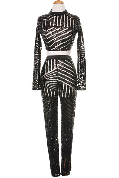 long sleeve sequin two piece