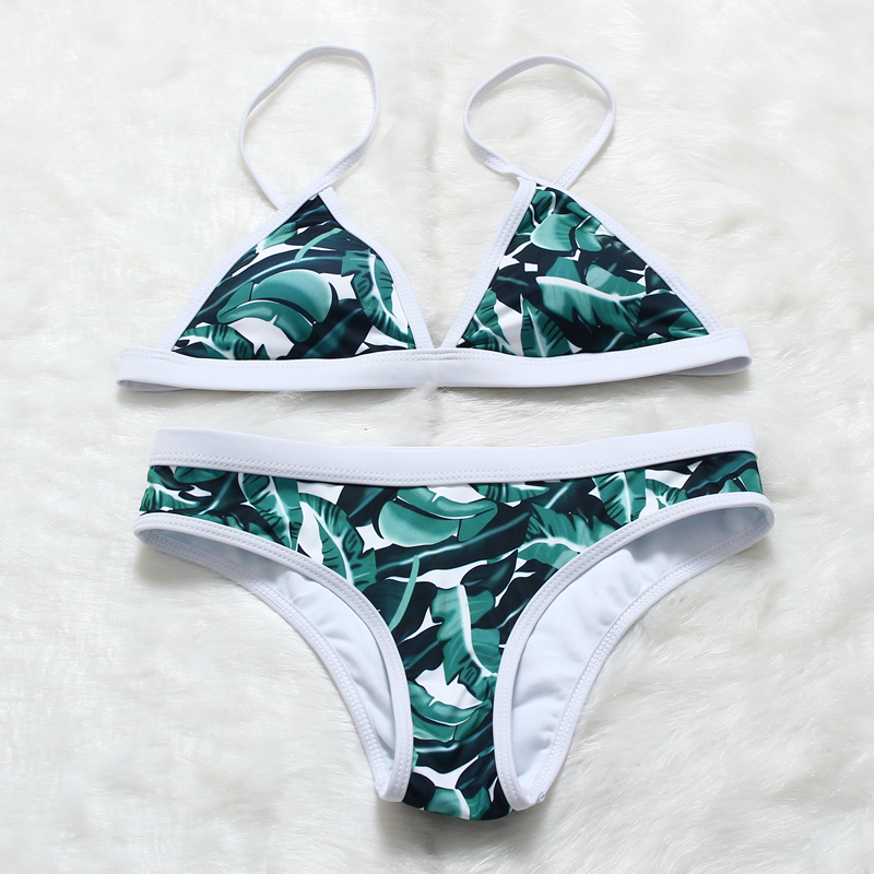 Sexy Spaghetti Strap Printed Patchwork Nylon Two Piece Swimwear Bikinis Swimwear Lovelywholesale