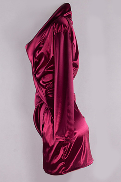 Sexy Deep V Neck Long Sleeves Bandage Wine Red Satin Mini Dressdresseslovelywholesale 2805