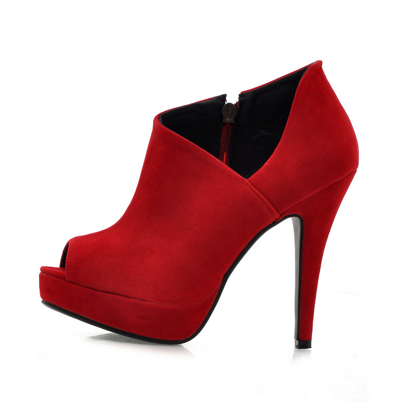 Elegant Round Peep Toe Side Cut Stiletto High Heels Red Pumps_Pumps ...