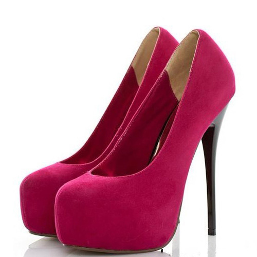 Fashion Round Closed Toe Stiletto High Heels Red Suede Pumps_Pumps ...