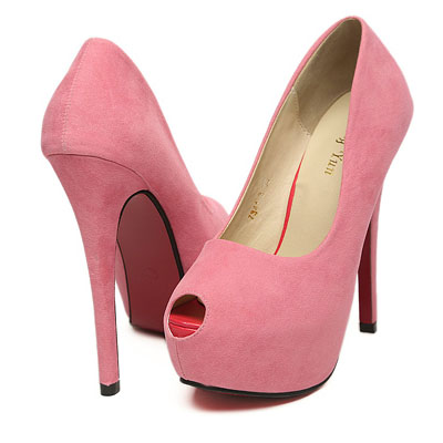 Fashion Round Peep Toe Stiletto High Heels Pink Suede Pumps_Pumps_Shoes ...