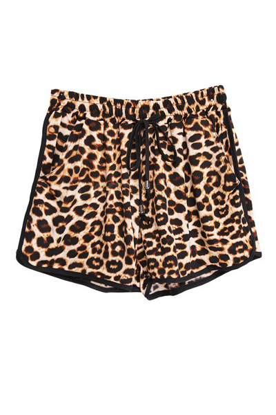 Cheap Fashion Mid Waist Drawstring Tied Leopard Blending Regular Shorts ...