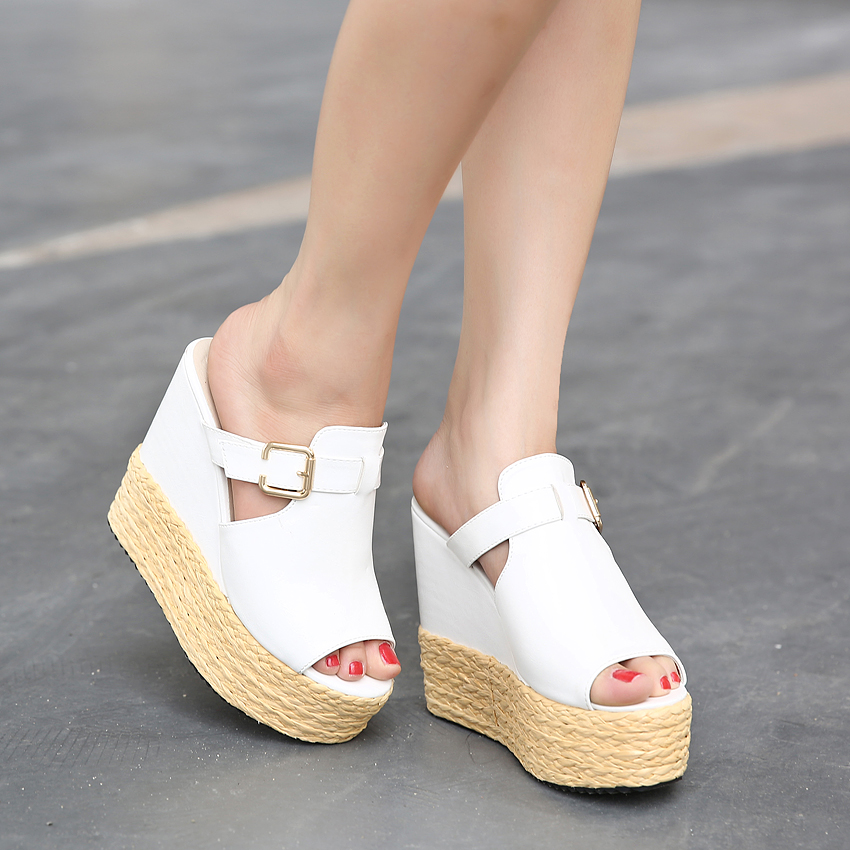Cheap Fashion Super High Wedge White PU Slides Sandals_Sandals_Shoes ...