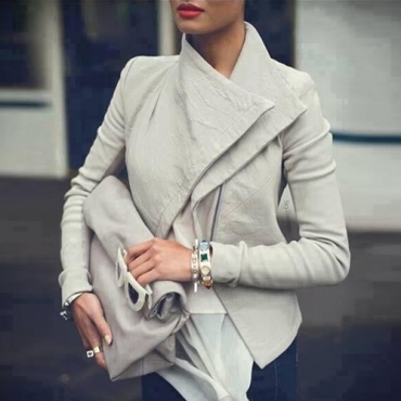 Fashion Turndown Collar Long Sleeves Zipper Design Short PU Jacket_Coat ...