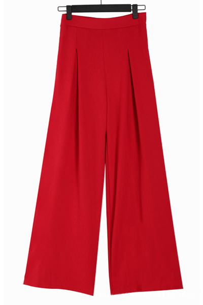 Casual Elastic Waist Red Polyester Boot Cut Pants_Pants/Capris_Bottoms ...
