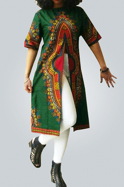 tops hot Bohemian Round Neck Half Sleeve Totem Printed Silk Shirts